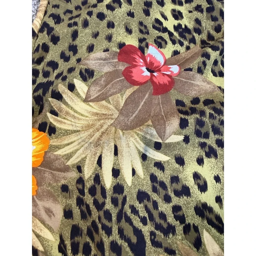 Scarlett‎ Leopard Floral Wrap Midi Dress Womens Large Tropical Animal Print